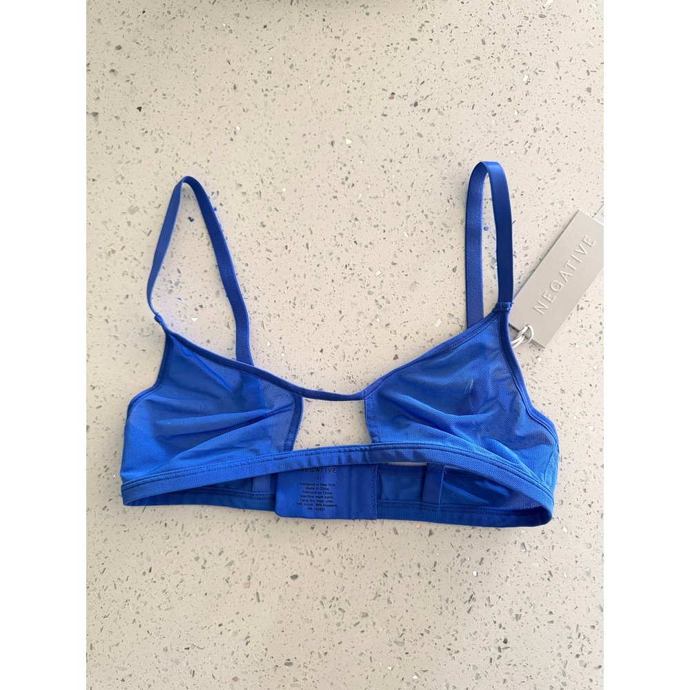 NWT Negative Underwear Sieve Demi Bra Cobalt Blue Sheer Mesh Cut Out Size 0